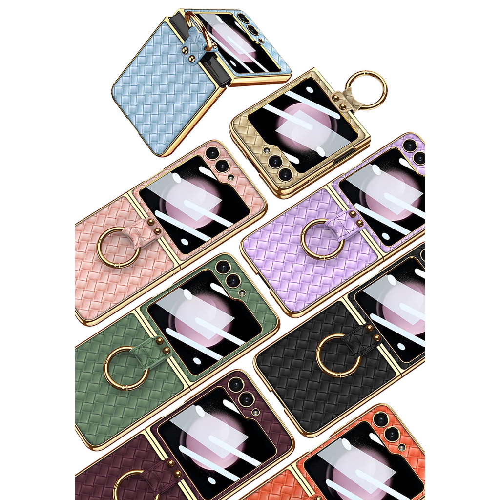 เคส Flip7 / Flip6 / Flip5 Case Woven Leather PU + Ring เคสหนัง PU หนัง ลายถัก +แหวน จอมีกระจก (พร้อมส่ง) - รูปที่ 3