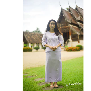 เสื้อแม่ชี แขน 3 ส่วน (เสื้อขาวปฏิบัติธรรมหญิง) รอบอก 36 - 50 นิ้ว (ผ้าป่าน ผ้าไม่หนา-ไม่บาง) ใส่ไปวัด ทำบุญ นั่งสมาธิ