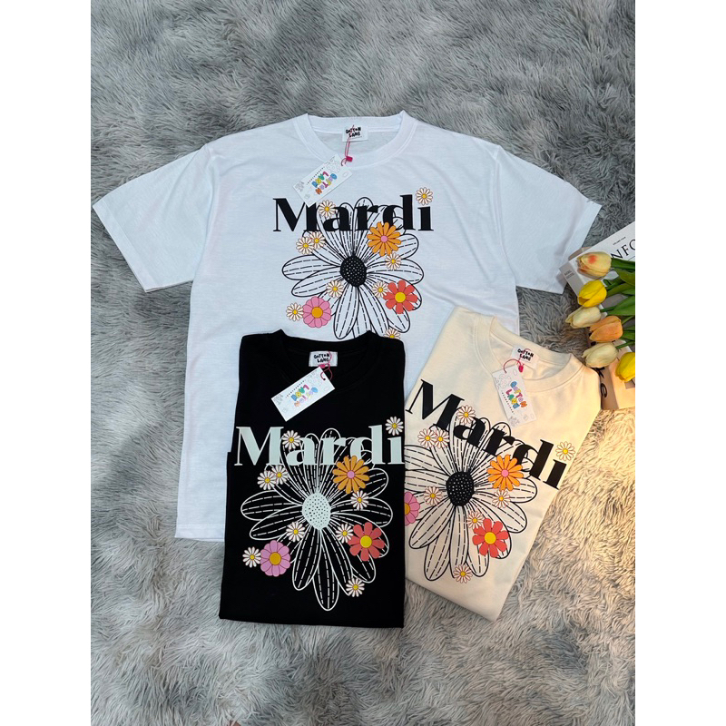 เสื้อยืดโอเวอร์ไซน์Qottonlandมาร์ดิดอกไม้เล็ก