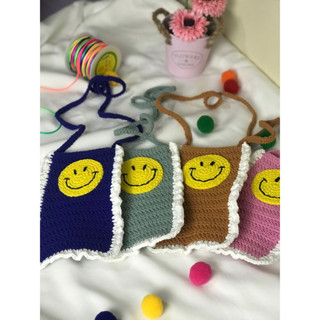 โฟนเคสกระเป๋าถักhandmade มีซิป (ถักแล้วพร้อมส่ง)