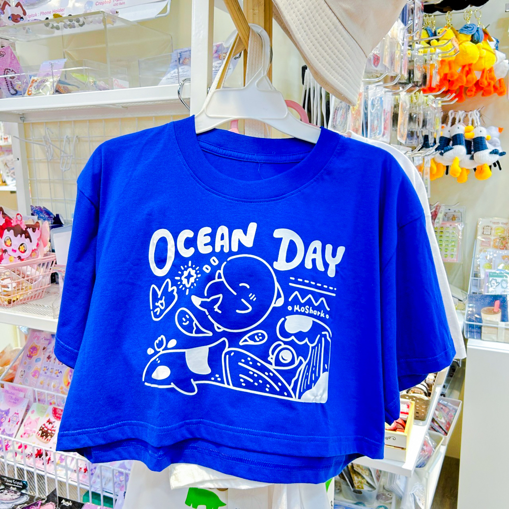 Crop top shirt เสื้อทรงครอปท็อปลาย Ocean Day [Paeristar Factory]