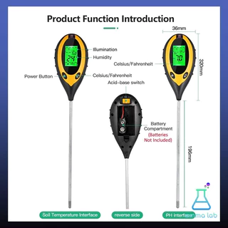 เครื่องวัดค่าดิน 4in1 pH ความชื้น อุณหภูมิ แสง จอดิจิตอล LCD Moisture Sunlight PH Soil Tester Meter Digital