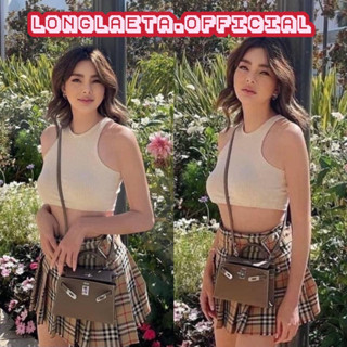 BB SET ชุดเซ็ท2ชิ้น เสื้อครอปแขนกุดสีครีม+กระโปรงกางเกงลายเบอเบอรี่burberry ชุดตามหา Nuna