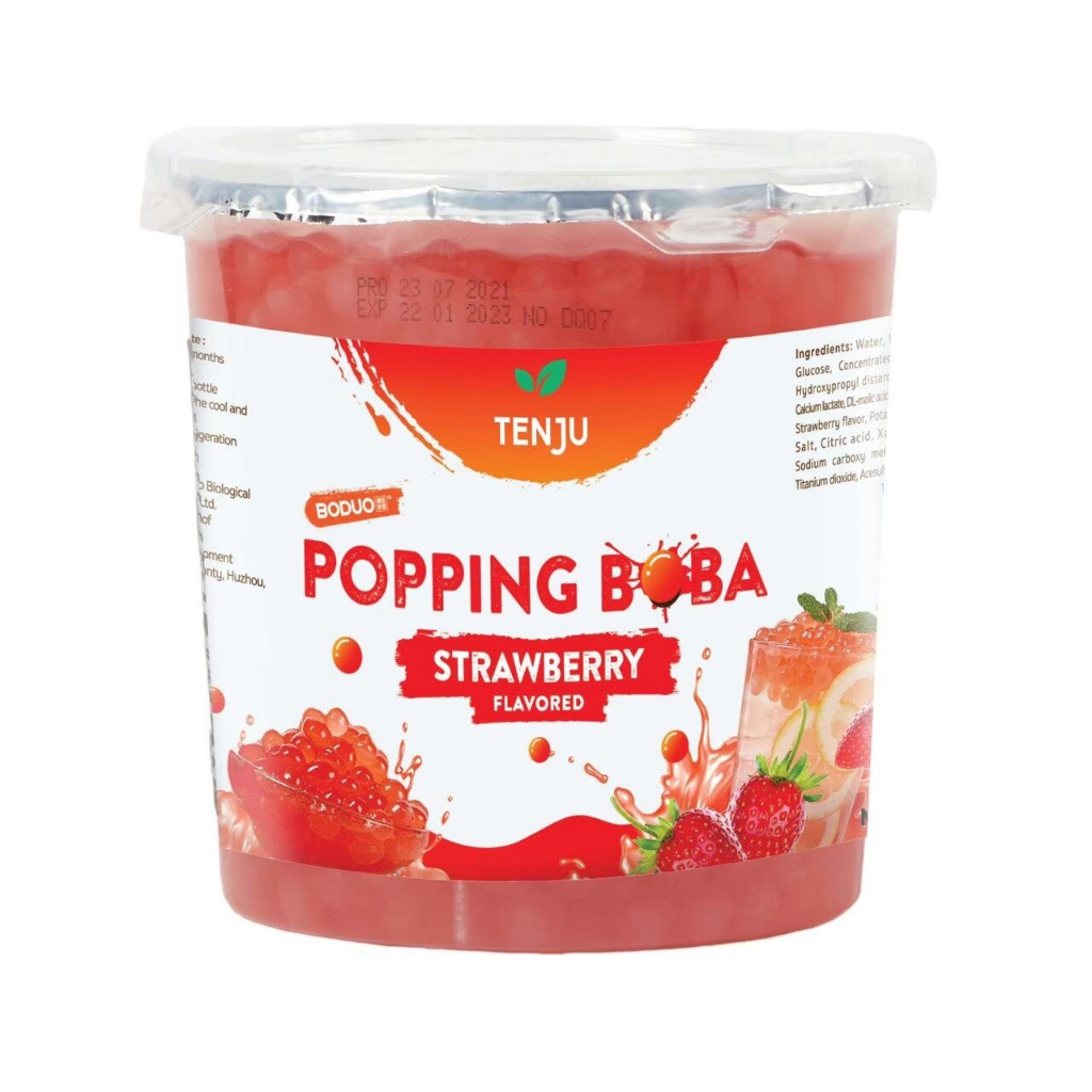 มุกท็อปปิ้ง มุกป็อปรสสตรอเบอร์รี่ สำหรับเครื่องดื่ม ตราเท็นจู  1kg. หยกออนไลน์