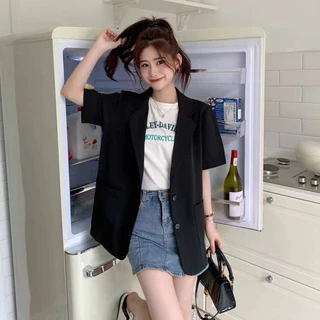 พร้อมส่ง ❗B04 🌈🍭 เบลเซอร์ตัวยาวสาวอวบ แขนสั้น กระดุมดำ รอบอก 42-52-62 ใหญ่พิเศษ ใส่ทำงาน ใส่เที่ยวน่ารัก เกาหลีมากกกก