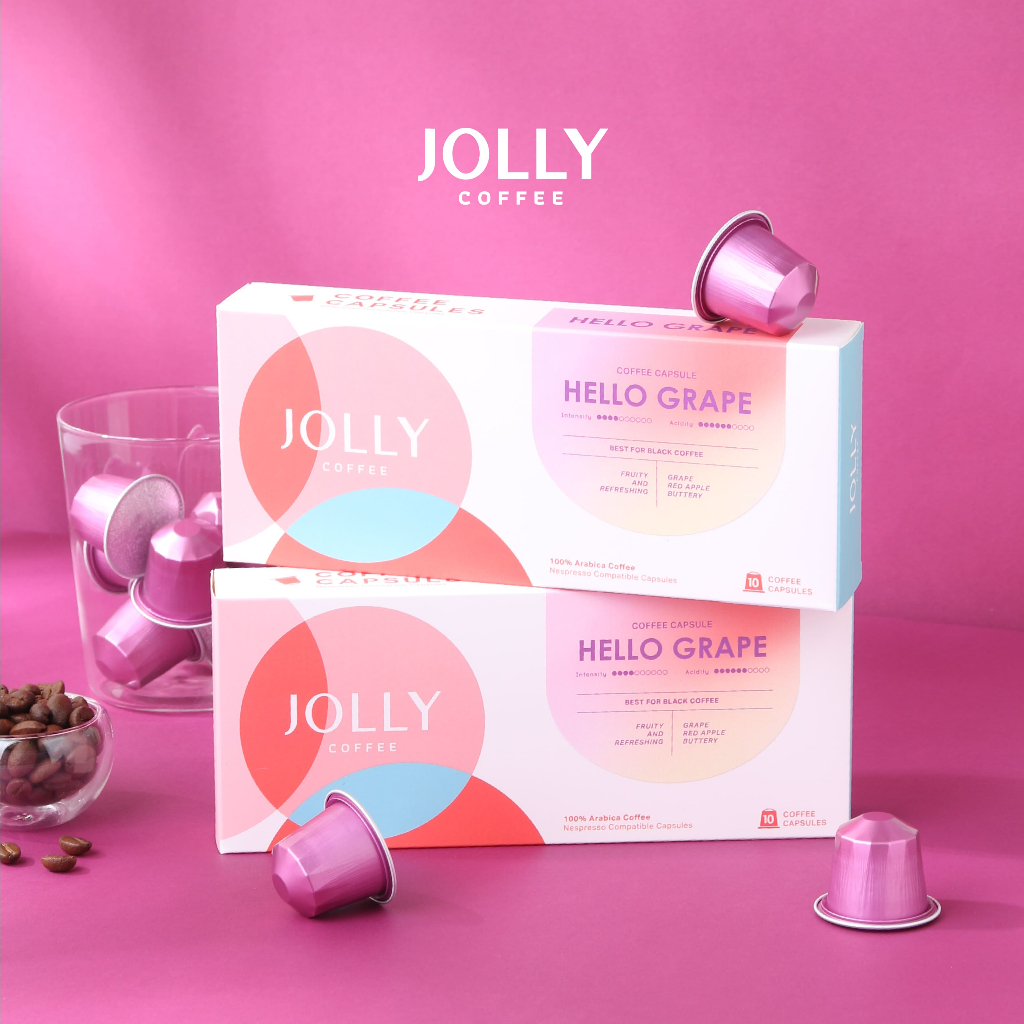 (ซื้อ 2 แถม 1 !!) JOLLY COFFEE กาแฟแคปซูล Hello Grape (Colombia Blend) สำหรับเครื่อง Nespresso (10 แ