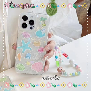 🌈Langton🌸สไตล์สร้อยข้อมือ การ์ตูน ดาว iphone 11 14 pro max ป้องกันการหล่น ขอบเต็ม เส้นขอบโปร่งใส case for iPhone 12 13