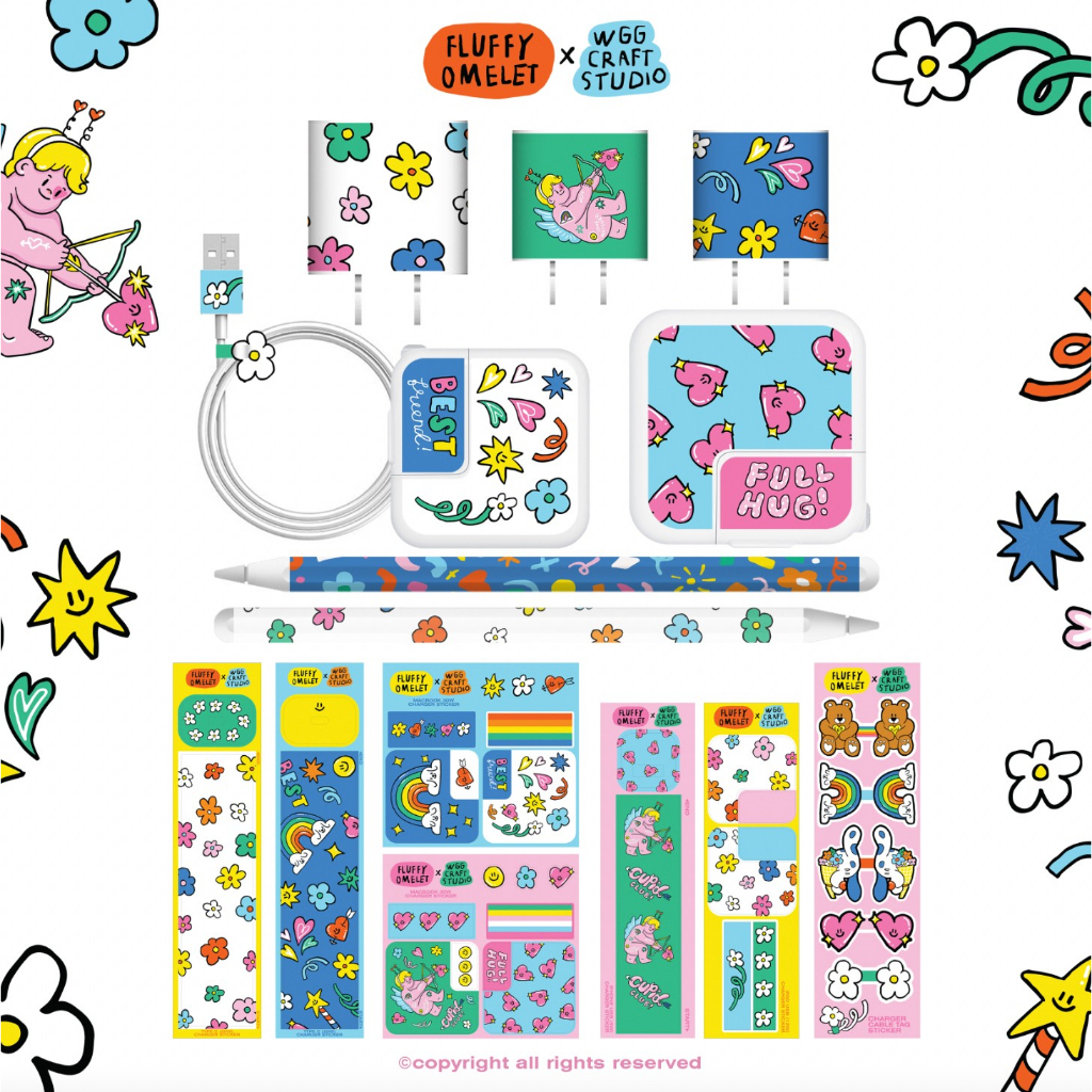 FLUFFY OMELET X WGG CRAFT STUDIO | Charger & Pencil sticker (สติ๊กเกอร์ติดหัวชาร์จและปากกา) VOL2