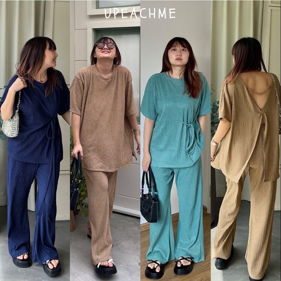 BUBY SET I ชุดเซ็ตขายาว2ชิ้น (เสื้อ+กางเกง) สีพื้นผ้าร่องใส่สบาย