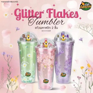 🌸💐 Cafe Amazon Glitter Flakes Tumbler Flowers แก้วกลิตเตอร์ 2 ชั้น ลายดอกไม้ 💐🌸 #มือ1 #พร้อมส่ง