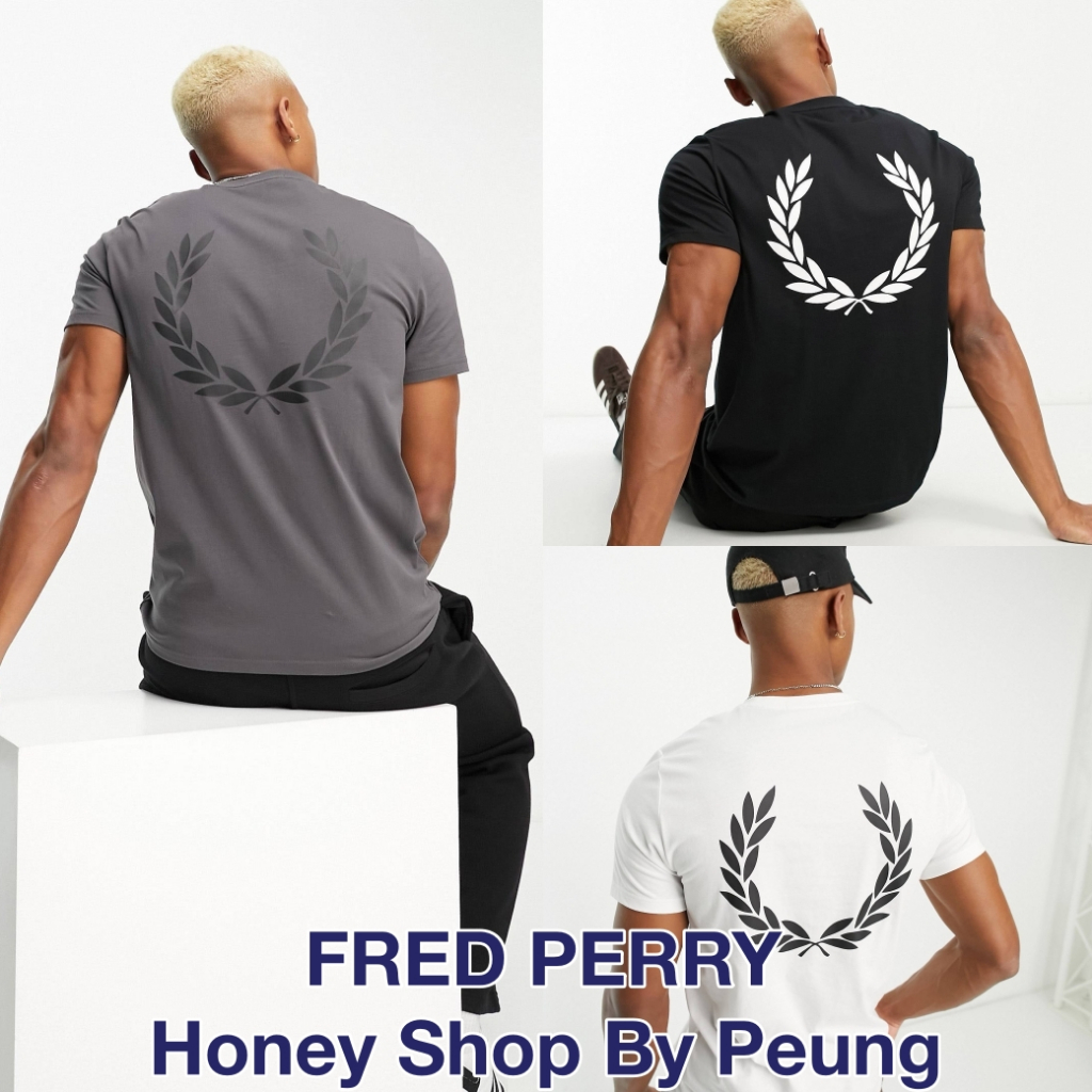 [ของแท้ พร้อมส่งในไทย] Fred Perry Back Graphic T Shirt Col : Gunmetal และ Black (SS23 รุ่นใหม่ของปีนี้ ตัวเสื้อสีเทาเข้ม