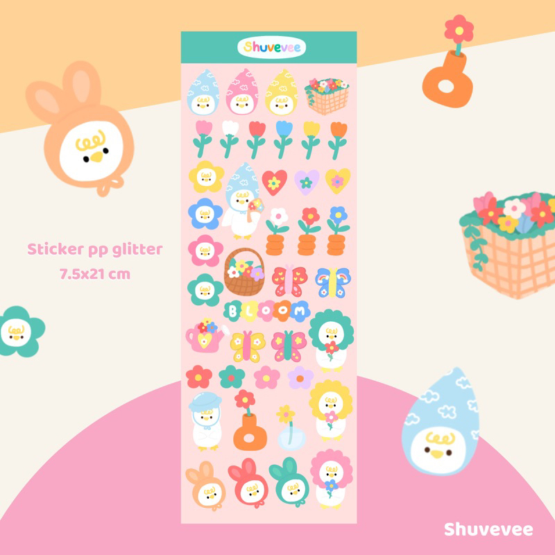 Glitter mini sticker ลาย chloe & flower สติ๊กเกอร์กลิตเตอร์ ไซส์ 7.5x21cm | Shuvevee