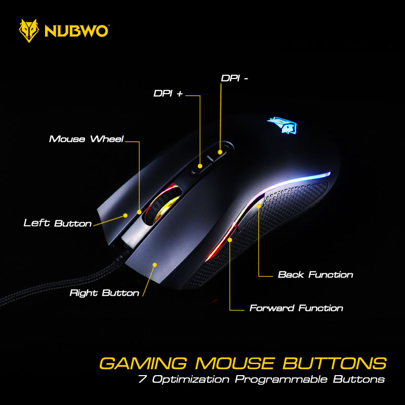   GAMING NUBWO NM-89M PLESIOS GAMING MACRO MOUSE เมาส์ มาโคร เมาส์เกมมิ่ง LED RUNNING LIGHT ไฟ RGB ปรับ DPI 6400 # 89