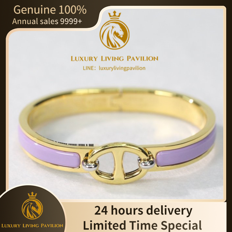 👜ซื้อในฝรั่งเศส ใหม่ Hermes Mini Clic Chaine d’Ancreสร้อยข้อมือ ทอง/สีม่วง กำไลแฟชั่น ของแท้ 100%
