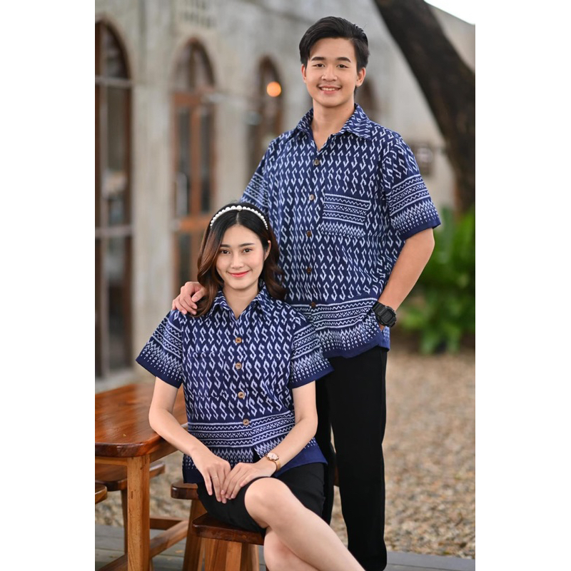 เสื้อเชิ้ตผ้าฝ้ายหมักโคลน สีกรมท่า ใส่ทำงาน สาวอวบ บิ๊กไซส์ พร้อมส่ง