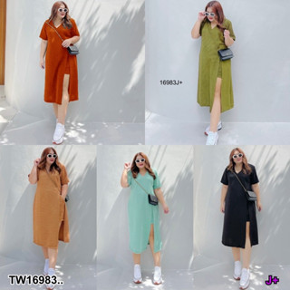 J16983 Set #Bigsize 2 ชิ้น เดรสผ่าหน้า + กางเกงขาสั้น Set #Bigsize 2 pieces, front cut dress + shorts