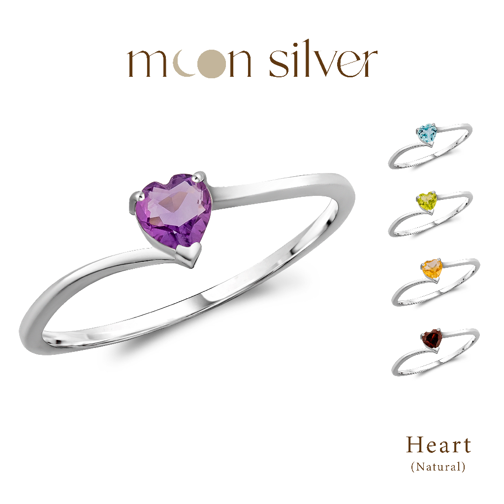 Moonsilver แหวนรุ่น Natural Heart แหวนเงินแท้925 ฝังอัญมณีแท้ แหวนมินิมอล แหวนเสริมดวง (แจ้งไซส์ใน Note)