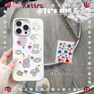 💜Kettra💜การ์ตูน กระต่าย สีเงิน น่ารัก iPhone 11 14 pro max ป้องกันการหล่น ขอบเต็ม เส้นขอบโปร่งใส case for iPhone 12 13