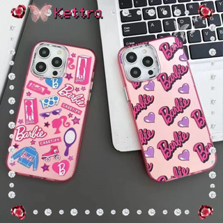 💜Kettra💜การ์ตูน Barbie doll สีชมพู หวานสวย วัสดุฝ้า iPhone 11 14 pro max ป้องกันการหล่น ขอบเต็ม case for iPhone 12 13