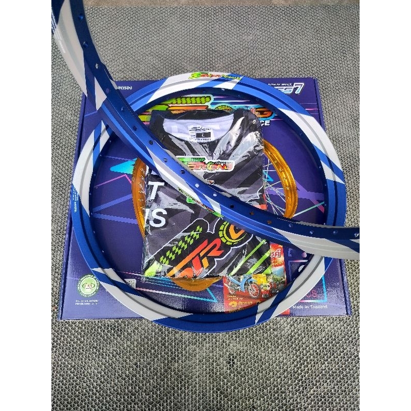 วงล้อ เอสสตรอง Sstrong ทรงเอ สีน้ำเงิน ลายสายฟ้า 1.4หน้า/หลัง ขอบ17 แถมเสื้อให้1ตัว