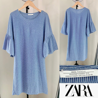 Zara Trafaluc Blue Strips Dress Size S เดรสลายทางสีฟ้า แขนระบาย แท้💯 23/287