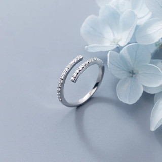 NAIDEN Jewelry แหวนสไตร์เกาหลี แหวนเงินประดับเพชร CZ 925 Sterling Silver Single Line Crystal Rings