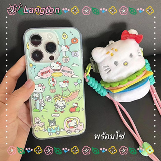 🌈Langton🌸รุ่นโซ่ การ์ตูน Hello Kitty น่ารัก iphone 11 14 pro max ป้องกันการหล่น เส้นขอบโปร่งใส case for iPhone 12 13