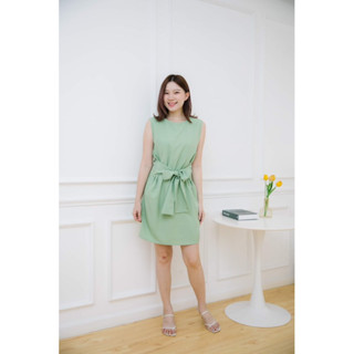 Mommade-เดรสให้นม ชุดให้นม Green Matcha Bow Tie Dress