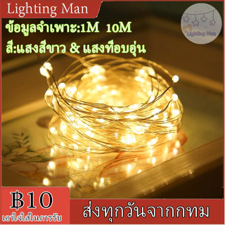 💡10m สายไฟ LED ไฟประดับ ใส่ถ่าน ไฟเส้น ไฟลวด ไฟนางฟ้า สำหรับประดับ งานแต่งงาน เลโก้ ของขวัญ ตกแต่ง