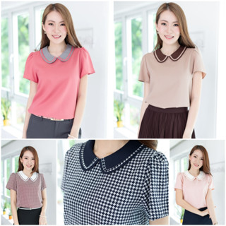 Narinari : MT4101 Trimmed Peter Pan Collar Blouse เสื้อทำงานปกบัว (ใช้โค้ด NARISP9 ลดทันที 65.- เมื่อช็อปครบ 500.-)