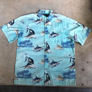 เสื้อฮาวาย Vtg.Hawaii Shirt REEL LEGENDS MADE IN CHINA Sz.M 100% COTTON