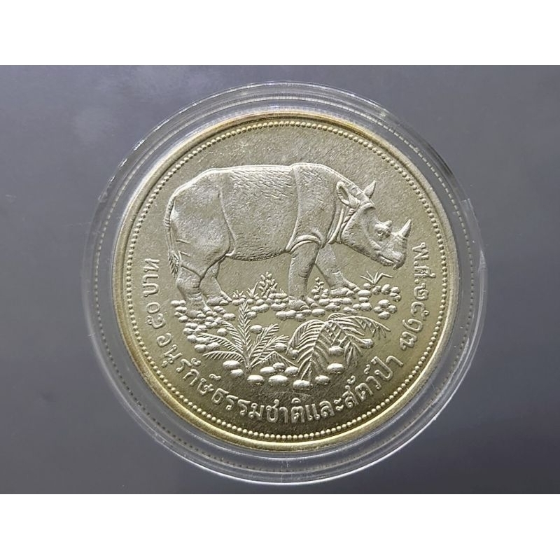 เหรียญ เหรียญที่ระลึก เนื้อเงิน 50 บาท วาระ อนุรักษ์ธรรมชาติและสัตว์ป่า (กระซู่) พระรูป ร9 รัชกาลที่9 ปี 2517 ไม่ผ่านใช้
