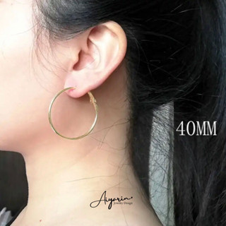 ต่างหูห่วงเงินเเท้925ชุบทอง 24KGold Plated 925 Silver Sterling Earrings Hoop 40mm เเบบห่วงใหญ่ ใส่สวย เสริมบุคคลิกภาพ