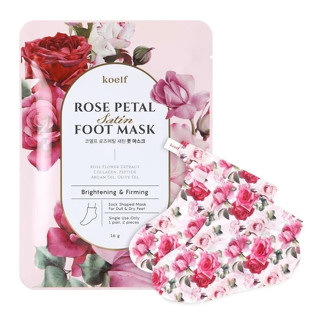 [พร้อมส่ง] สินค้านำเข้า ของแท้ 100% ถุงเท้ามาร์คบำรุงเท้า Koelf, Rose Petal Satin Foot Mask, 1 Pair, 16 g