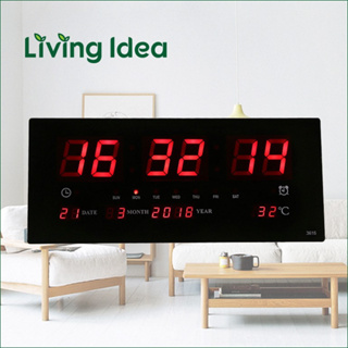 Living idea นาฬิกาดิจิตอล LED แขวนติดผนัง Number Clock แขวนผนัง รุ่น 3615 ขนาด 36X15X3CM ตัวเลขสีแดง