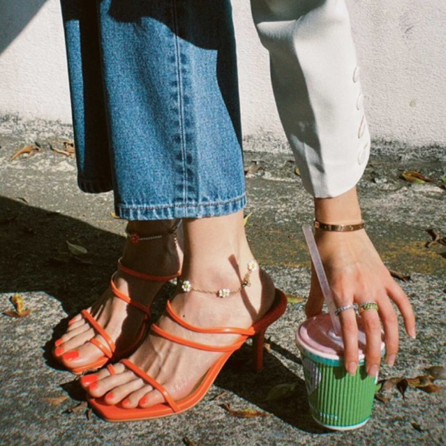 (พร้อมส่ง/ตรงไซส์) Kaleofficial รองเท้าส้นสูง 3 นิ้ว รุ่น Stella สีส้ม