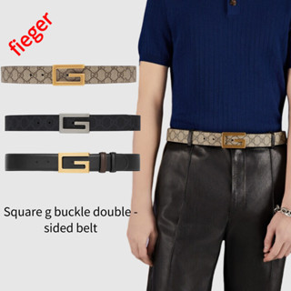 ใหม่ เครื่องประดับผู้ชายคลาสสิกของกุชชี่ Square g buckle double -sided belt