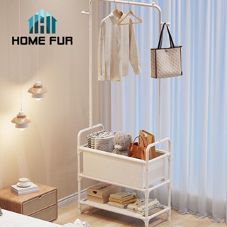 Home Fur  ราวแขวนเสื้อผ้า พร้อมชั้นวางของ มีที่แขวนหมวก โครงเหล็กแข็งแรง