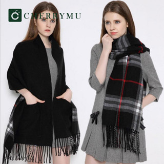 CHERRYMU รุ่น CY12 ผ้าพันคอ Plaid pocket shawl