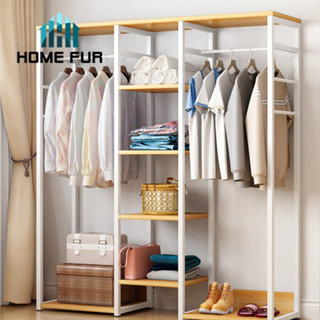 Home Fur ราวแขวนเสื้อผ้า พร้อมชั้นวางของและลิ้นชักด้านล่าง โครงเหล็ก เรียบง่ายทันสมัย