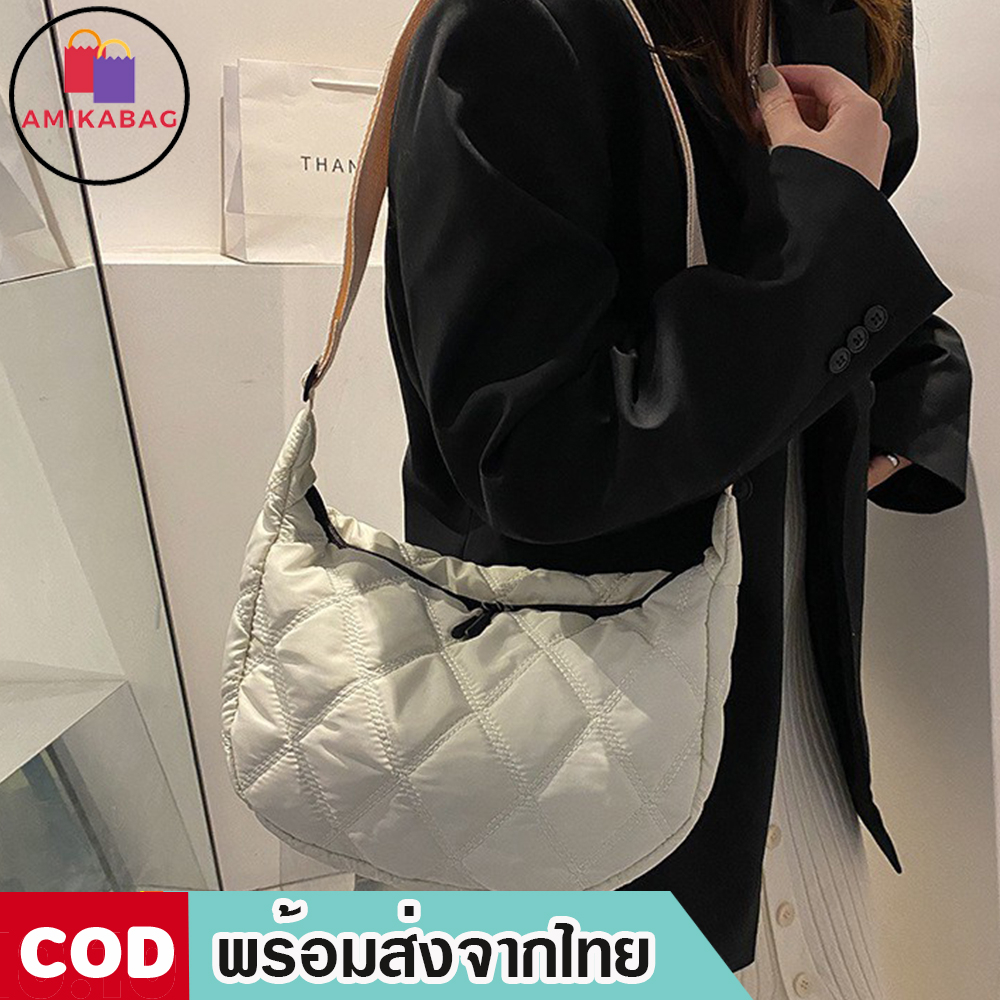 AMIKABAG(MK1876) กระเป๋าสะพายข้างผ้าโพลีเอสเตอร์มี2สี น้ำหนักเบา