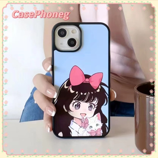 🍑CasePhoneg🍑ขอบดำ การ์ตูน สาว สีฟ้า หวานสวย เรียบง่าย iPhone 11 14pro max ป้องกันการหล่น ขอบเต็ม case for iPhone 12 13