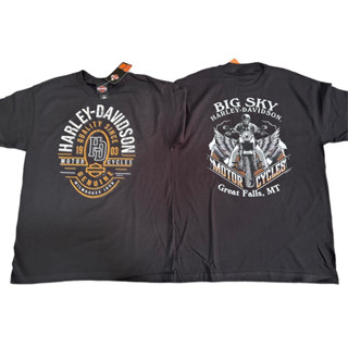 Harley Davidson เสื้อยืดคอกลมผู้ชายแขนสั้น ของแท้นำเข้าจากอมริกา