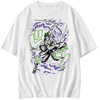 ใหม่อะนิเมะ Roronoa Zoro ซามูไรแขนสั้นเสื้อยืดผ้าฝ้ายฤดูร้อนผู้ชายเสื้ออินเทรนด์