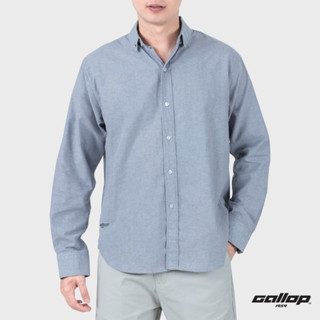 GALLOP : OXFORD CASUAL SHIRT เสื้อเชิ๊ตแขนยาว ผ้า OXFORD รุ่น GW9030 สี Neutral Grey - เทา