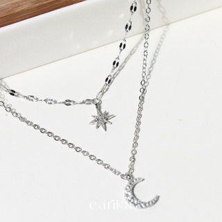 earika.earrings - double layer sparkling diana necklace สร้อยคอเงินแท้สองเลเยอร์จี้พระจันทร์และดาว เหมาะสำหรับคนแพ้ง่าย