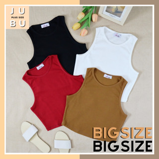 🔥พร้อมส่ง🔥เสื้อครอป เสื้อสาวอวบ ผ้าร่องยืด plussize อก 34-48  #490