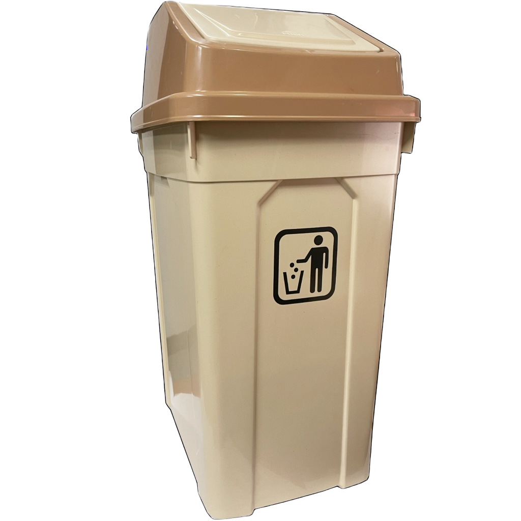 [42L] SN ถังขยะฝาแกว่ง+หูล็อค รุ่น 912 ทรงเหลี่ยมสีครีม พลาสติกเกรดA ความจุ 42ลิตร