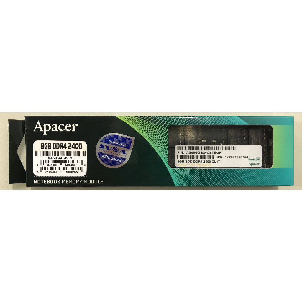 APACER RAM For NOTEBOOK(แรมโน้ตบุ๊ค)DDR4-8GB/Buss 2400MHz SO DIMM /1.2V/CL17 (512×8) /Code(APRMES.08G2T.KFH)
