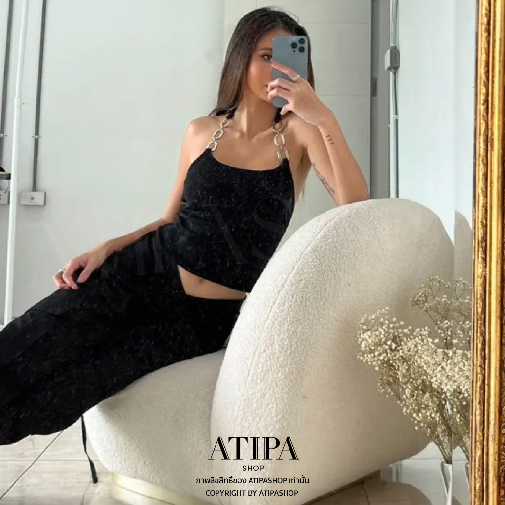 Atipashop - SHIRIN HOOP CROP เสื้อครอป ทรงคล้องคอ ดีเทลสายโซ่